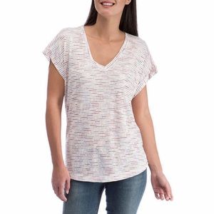 Bobeau Slub V-Neck Tee in Mulberry Stripe Small
